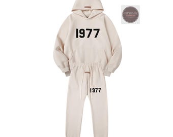 Conjunto deportivo unisex de algodón hecho a mano, sudadera con capucha y pantalón a juego, estilo vintage.