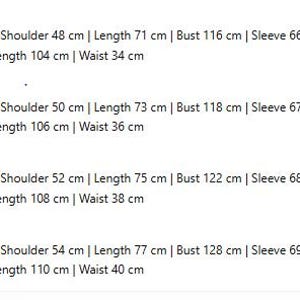 May include: Detailed size chart for a hoodie and pants set, including measurements in centimeters. Sizes range from S to XL, with measurements for shoulder width, length, bust, sleeve length, and waist. The chart provides specific dimensions for each size.