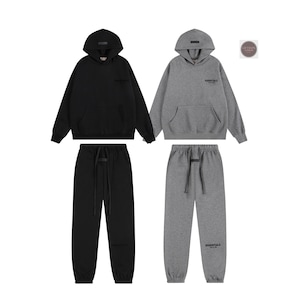 Unisex Baumwoll Kapuzenpullover mit Jogginghose in Schwarz & Grauer Trainingsanzug