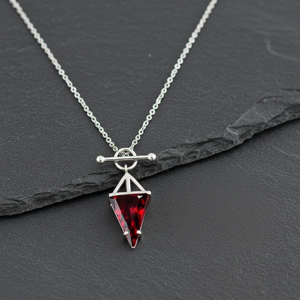 Sterling Silver Garnet Triangle Necklace | January Birthstone Jewelry