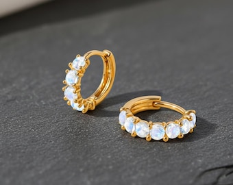Gold Vermeil Moonstone Huggie Earrings | June Birthstone