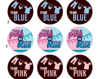 Gender Reveal Party Pinback Button Flatback Button Flair Badge Magnet Party Favor 1 inch set of 10
