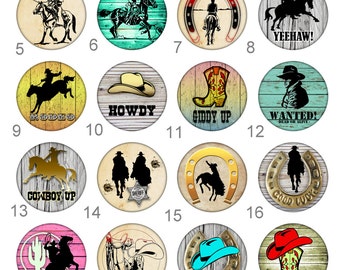 Cowboy, Rodeo Pinback button or badge 1 inch set of 10