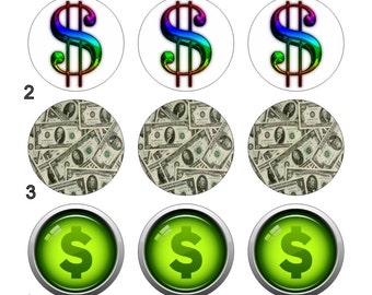 Money, Dollar Sign, Cash Pinback, Button Badges Party Favors 1 inch set of 10