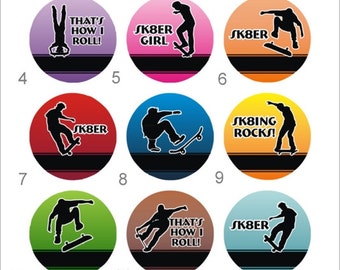 Skateboard Flair Pinback Button or Badge 1 inch set of 10