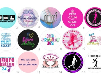 Figure Skating, Ice Skating, I Love Skating Pinback Button, Badge or Party Favor 1 inch set of 10