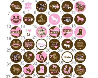 Cowgirl, Rodeo Flair 1 inch Pinback Button or Badge set of 10.