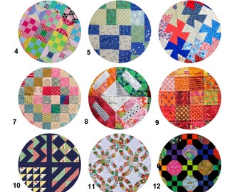 Quilt Block Pinback Button or Badge 1 inch set of 10.