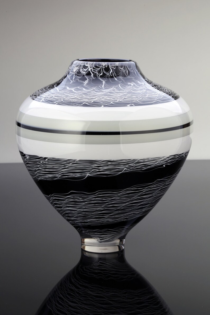 Black and White hand blown glass vase Etsy
