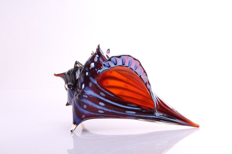 Electric Red hand blown glass sea shell image 2