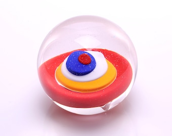 Color drop, red, hand blown glass paperweight