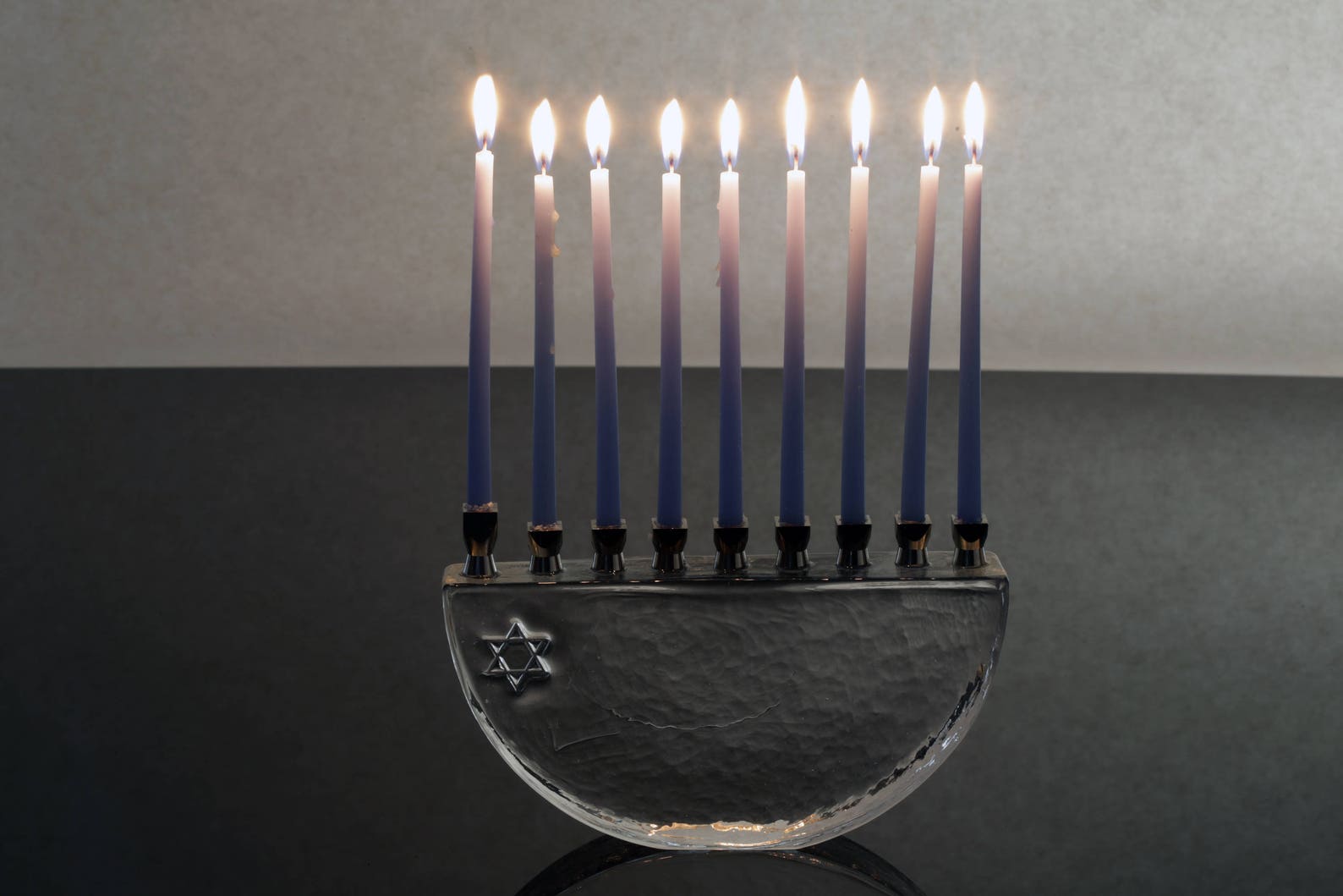 Menorah Blow Glass Clear Hanukah Etsy