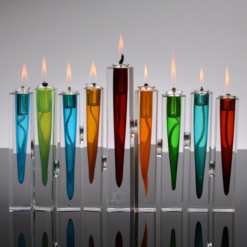 Menorah of Light, Oil Lamp, Blown Glass Etsy