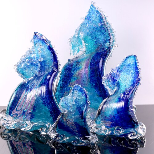 Fused Glass Ocean Wave Art Glass Wave Wall Decor Blue Ocean Etsy Canada