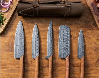 Handmade 5 PCS Damascus Steel Kitchen Knife Gift For Chefs Christmas Gift