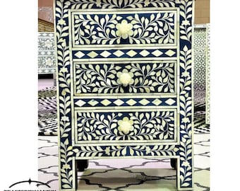 Handmade Bone inlay bedside 3 Drawer Indian Handcrafted Modern