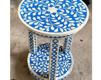 Mesita auxiliar hecha a mano con incrustaciones de hueso y flores, decoración de lujo para el hogar moderna.