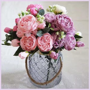 Realistic Silk Peony Bouquet - Lifelike Artificial Flowers for Home, Wedding, Table Decor or Gift - 30 cm Floral Arrangement