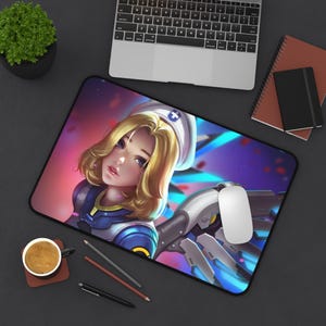 Mercy Nurse Desk Mat Gaming Office Accessory With Anti Slip Backing Neoprene Material Full Print Gift For Gamer And Fan Decor