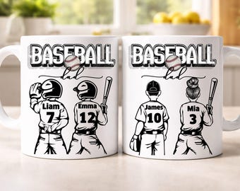 Personalisierte Basebal lMom Dad Becher, Benutzerdefinierte Kinder Namen Zahlen Tasse, Basebal Familiengeschenk