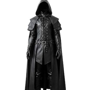 Genuine Leather Hooded Assassin Costume: Medieval Gothic Cosplay Armor
