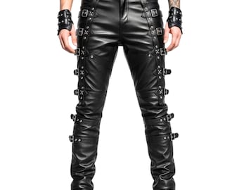 Gothic Leather Buckle Pants: Men's Punk Rock Steampunk Costume
