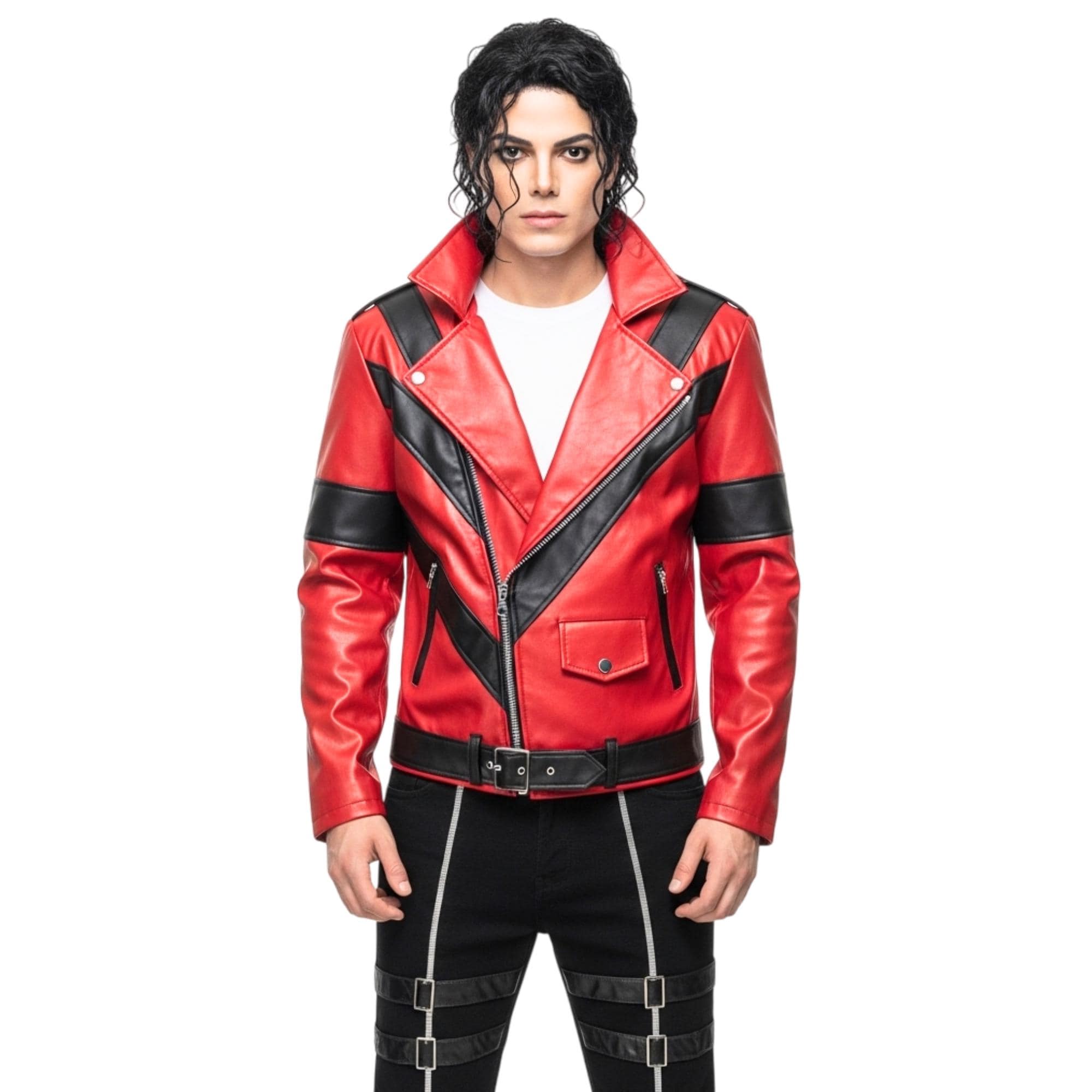 マイケル・ジャクソン スリラージャケット：80年代の赤いレザーのMJ