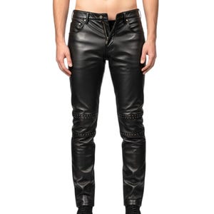 Men’s Genuine Black Leather Pants | Gothic Punk Rock Biker Pants | Halloween Costume Cosplay Trousers | Handmade XS–4XL