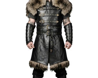 Leren Viking-pantserkostuum voor heren: middeleeuwse LARP-cosplayoutfit