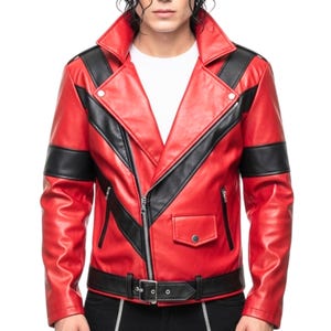 Michael Jackson Thriller Jacket | MJ Red Leather Costume | 80s Pop Star Outfit for Men | Halloween Cosplay | Vintage Music Icon Jacket