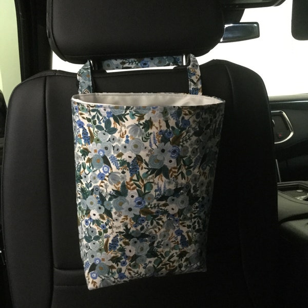 Three sizes//Waterproof, reusable Rifle Paper Blue floral car trash bag/Floral Car trash bin/Floral Car trash holder/accessory holder