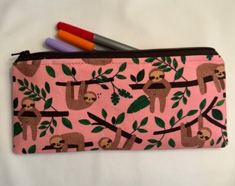 Sloths and branches pencil case//planner pouch//Accessory holder//Cash holder//Cosmetics holder