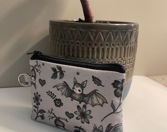 Cute bats small zipper purse//Coin pouch//Accessory pouch//mini makeup bag//keyring ID pouch