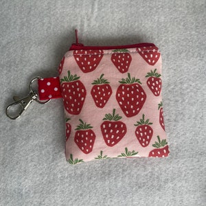 Strawberries print mini pouch//air pod pouch//Airpod holder//mini pouch//mini coin pouch//mini key ring pouch//Mini lip balm pouch image 9