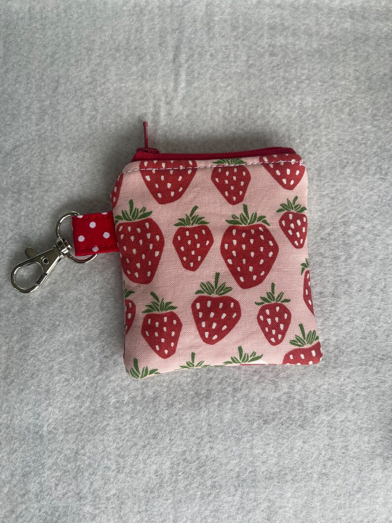 Strawberries print mini pouch//air pod pouch//Airpod holder//mini pouch//mini coin pouch//mini key ring pouch//Mini lip balm pouch image 9