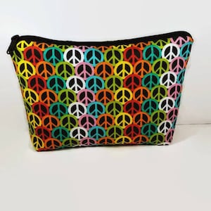 Peace signs Makeup bag// Large zipper Cosmetic/Peace sign accessory Pouch//Peace sign Toiletry Bag//Cosmetic organizer