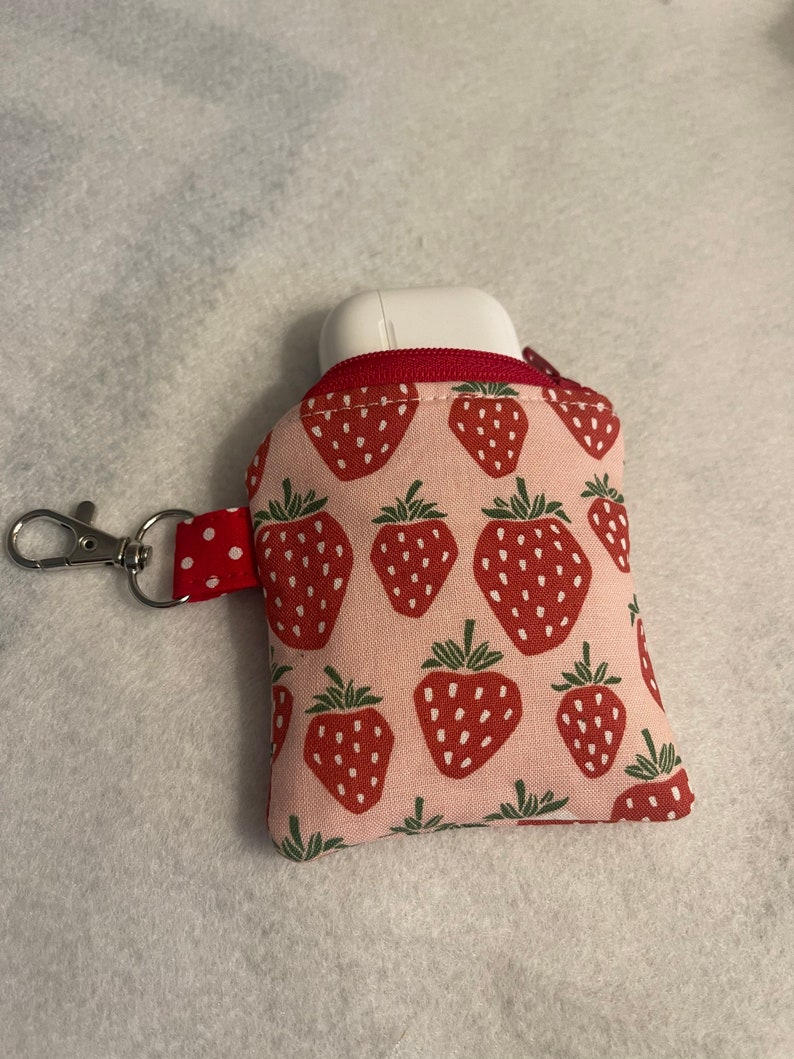 Strawberries print mini pouch//air pod pouch//Airpod holder//mini pouch//mini coin pouch//mini key ring pouch//Mini lip balm pouch image 10