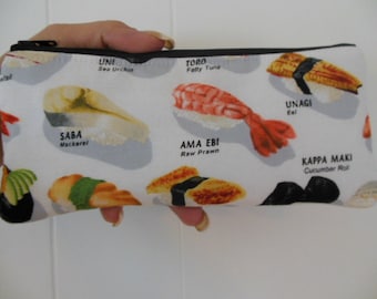 Sushi Please fabric Pencil Case//Sushi long zipper pouch//Sushi pencil organizer