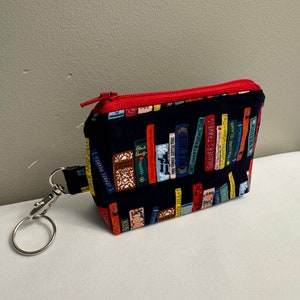 Petite pochette en tissu avec fermeture éclair Rifle Paper Co/Mini trousse de maquillage/Porte-cartes, porte-monnaie, porte-clés, bracelet/ Amoureux des livres, bleu marine métallisé