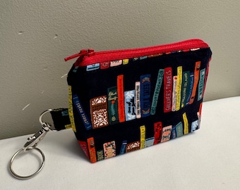 Book lovers small zipper purse//Books Key chain pouch//Coin pouch//Accessory pouch//mini makeup bag//keyring ID pouch