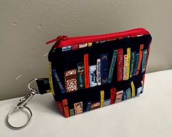 Rifle Paper Co Fabric Small Zipper Pouch /Mini makeup pouch/ Card Wallet, Coin Purse, Key Chain, Wristlet/ Book lovers Metallic Navy