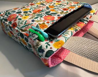 Quilted Bible Book bag/Scripture Rifle Paper tote/Christian book holder/