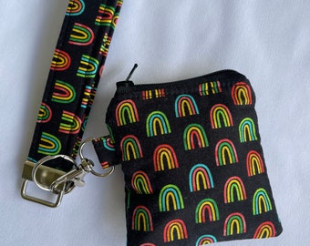 Rainbows mini wristlet//Air pod holder// Lip balm holder//Coin pouch//Rainbows key fob// Mini pouch//Mini accessory holder