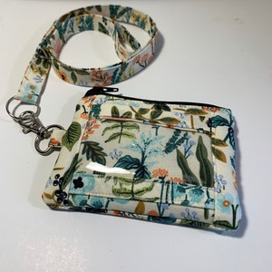 Floral ID Wallet Pouch with lanyard//floral ID pouch with lanyard//ID holder with zipper pouch//lanyard//Badge case.