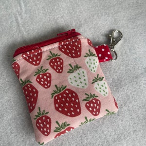 Strawberries print mini pouch//air pod pouch//Airpod holder//mini pouch//mini coin pouch//mini key ring pouch//Mini lip balm pouch image 8