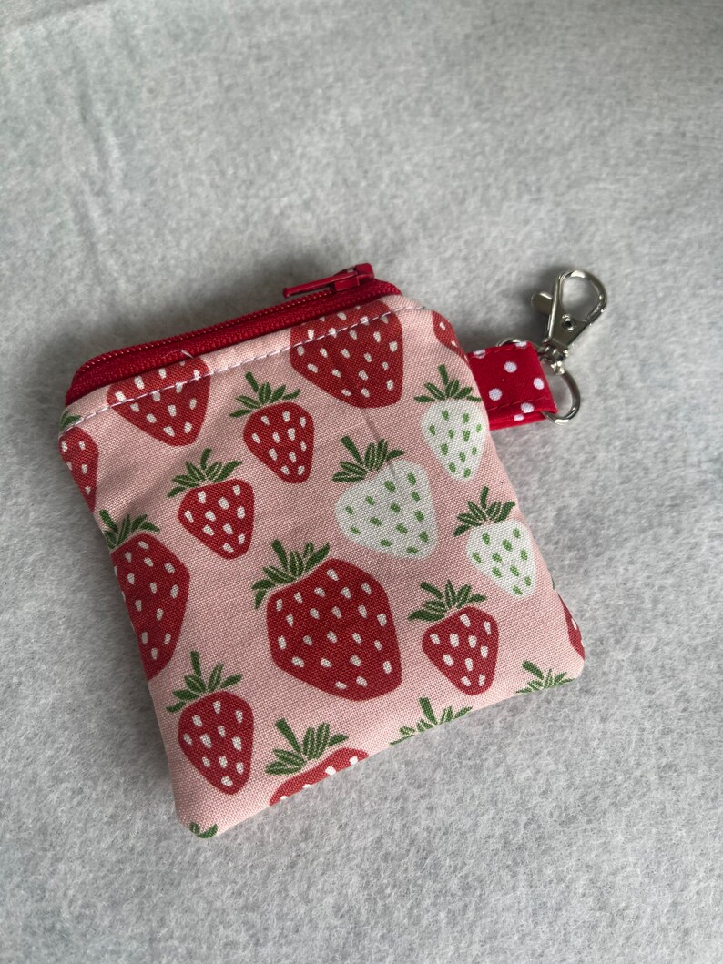 Strawberries print mini pouch//air pod pouch//Airpod holder//mini pouch//mini coin pouch//mini key ring pouch//Mini lip balm pouch image 8