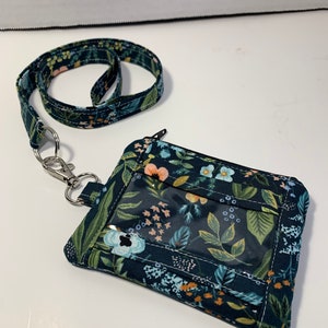 ライフル紙の花柄 ID ウォレット ポーチ (ストラップ付き)//花柄 ID ポーチ (ストラップ付き)//ジッパー付き ID ホルダー ポーチ//ストラップ//バッジ ケース。