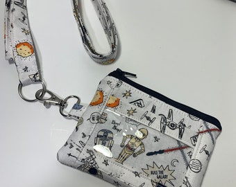 Star Wars ID Wallet Pouch with lanyard//Star Wars ID pouch with lanyard//ID holder with zipper pouch//lanyard//Badge case.