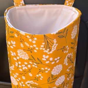 Three sizes//Waterproof, reusable Mustard floral Car trash holder//Yellow floral car trash bag//Mustard floral trash bin