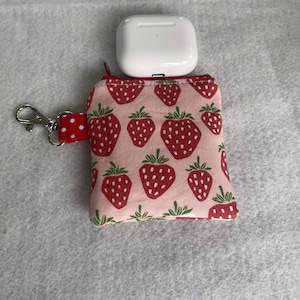 Strawberries print mini pouch//air pod pouch//Airpod holder//mini pouch//mini coin pouch//mini key ring pouch//Mini lip balm pouch image 3